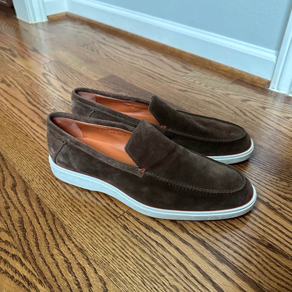 Santoni Men's Brown Suede Loafers, Size 10.5, Like New